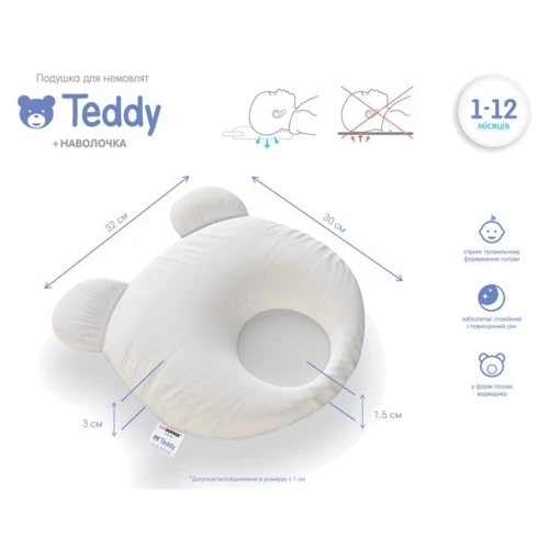 Подушка Sonex Teddy + наволочка зелена для немовлят 30x32 см (SO102150): Наповнювач холлофайбер