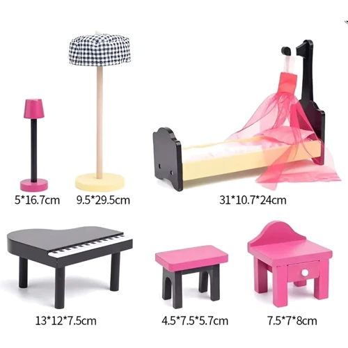 Деревянный трехэтажный кукольный домик с мебелью (CHP-WW2)