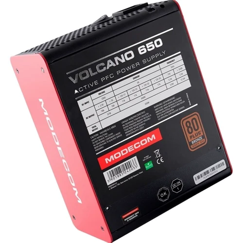 Блок живлення Modecom VOLCANO 650 (ZAS-MC85-SM-650-ATX-VOLCA): ККД,% 85