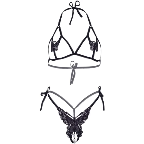 Комплект Leg Avenue Open cup bra and pearl panty Black