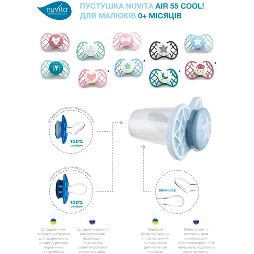 Пустушка Nuvita Air55 Cool симетрична з ковпачком 0m+ BE HAPPY рожевий кварц (NV7065RQ): Форма соски классическая