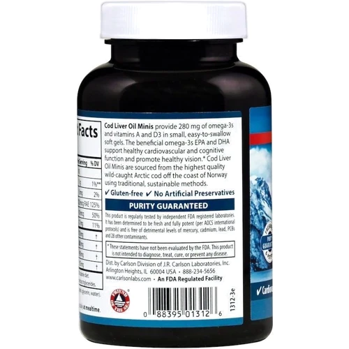 Carlson Labs Wild Norwegian Cod Liver Oil Minis 250 Mini Soft Gels Рыбий жир из печени трески: Форма выпуска Капсулы