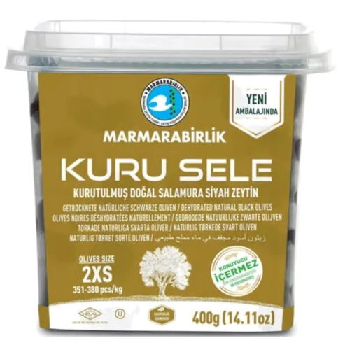 Маслины MARMARABIRLIK черные вяленые KURU SELE Sıyah Zeytın 2XS 400 г (8690103294387): Вес нетто 400 г