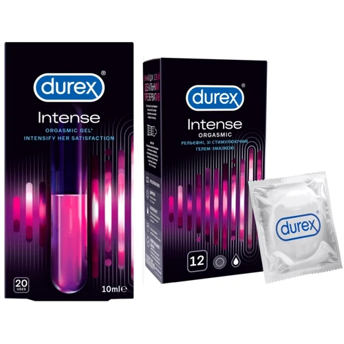 Акционный набор для влюбленных Durex Презервативы латексные со смазкой Intense Orgasmic № 12 + Интимный гель-смазка, INTENSE ORGASMIC 10 ml