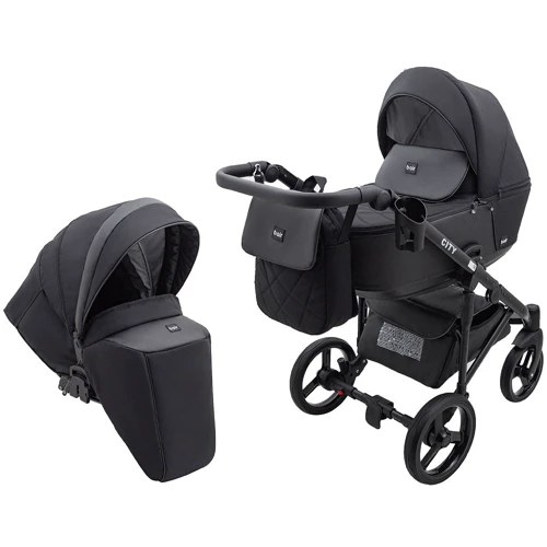 Коляска 2 в 1 Bair City Soft 452 Чорний - чорна шкіра (680691)