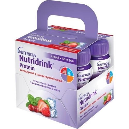 Энтеральное питание Nutricia Nutridrink Protein Cool Red Fruits охлаждающий со вкусом красных плодов 4х125мл (8716900576331): Тип Смеси специальные
