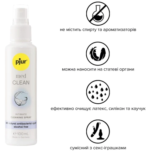 Очищающий спрей pjur med CLEAN 100 мл для нежной кожи и игрушек, антибактериальный
