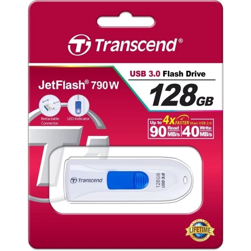 USB-флешка Transcend 128GB JetFlash 790 USB 3.0 White (TS128GJF790W): індикатори є