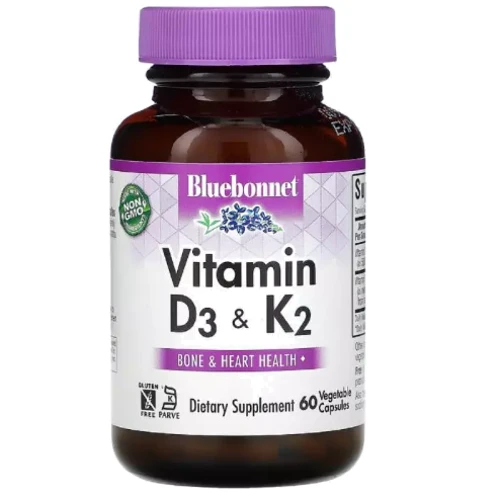 Bluebonnet Nutrition Vitamins D3 & K2 Витамины D3 и K2 60 вегетарианских капсул