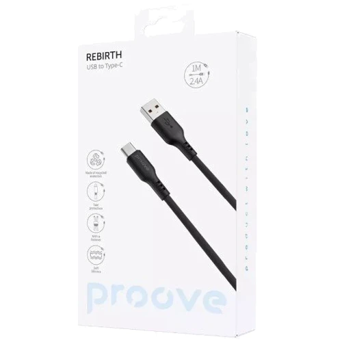 Кабель Proove USB Cable to USB-C Rebirth 2.4A 1m Black (CCRE60001201): Длина 1 м