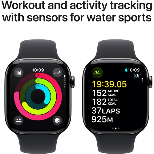 Apple Watch Series 10 46mm GPS + Cellular Slate Titanium Case with Black Sport Band - M/L (MWYE3)