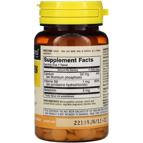 Mason Natural Melatonin 5 mg Мелатонин 60 таблеток: Форма выпуска Таблетки