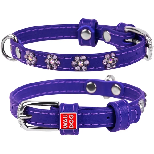 Ошейник WAUDOG Glamour с клеевыми стразами "Цветочек" 9 мм 19-25 см фиолетовый (32539)