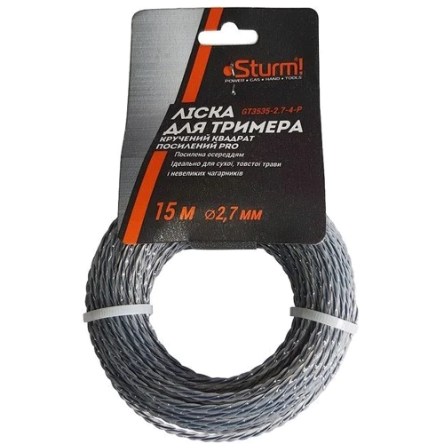 Ліска Sturm тримерна кручена із сердечником Professional 2,7мм/15м (GT3535-2.7-4-P): Виробник Sturm