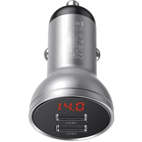 Зарядний пристрій Baseus Car Charger 2хUSB Digital Display USB 4.8A 24W Black/Silver (CCBX-0S): Кабель в комплекті отсутствует