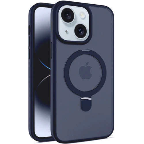 Чехол для iPhone Mobile Case Metal Buttons with MagSafe HQ Ring Dark Blue for iPhone 15: Цвет синий