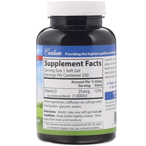 Carlson Labs Vitamin D3, 25 mcg (1.000 IU), 250 Soft Gels (CAR-01452): Тип вітамін D