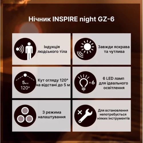 Ночник Inspire night GZ-6 с датчиком движения 3PCS AA Battery 0.6W: Стиль Современный