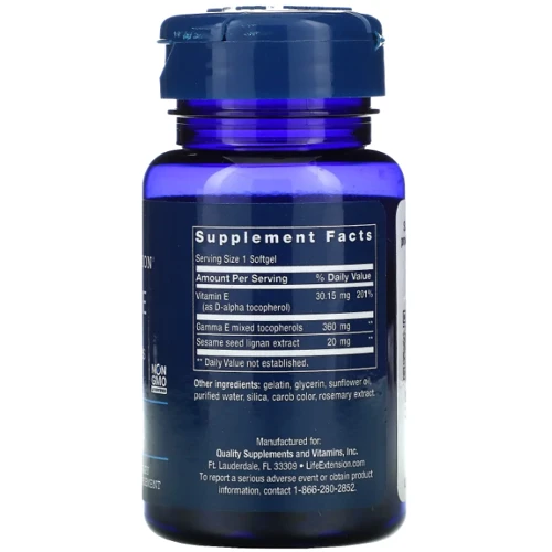 Life Extension Gamma E Tocopherols Вітамін Е: гамма E змішані токофероли 60 капсул: Тип Витамин E