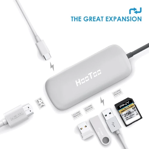 Адаптер HooToo Shuttle USB-C to USB-C+HDMI+3xUSB 3.0+SD Hub Silver (HT-UC001-SL): Интерфейс подключения USB-C