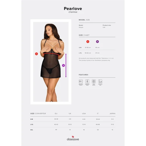 Сексуальный комплект пеньюар + стринги Obsessive Pearlove black S/M