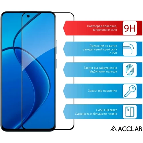 ACCLAB Tempered Glass Full Glue Black for Realme 12 4G: Цвет черный