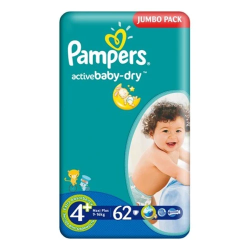 PAMPERS Active Baby-Dry Maxi Plus (9-16 кг) Jumbo pack 62