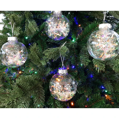 Набір прозорих кульок 4 шт, пластик, 8см, кольорова мішура