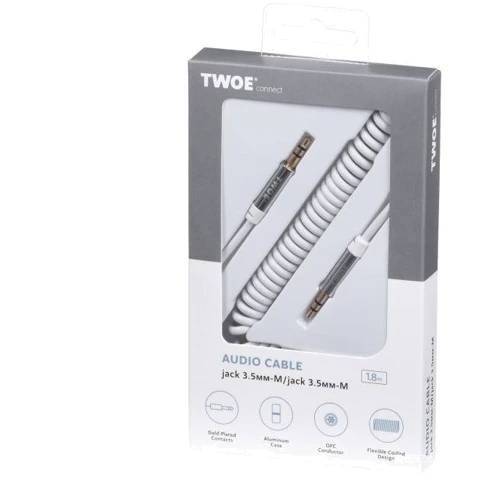 2E аудіо (jack 3.5мм-M / jack 3.5мм-M), Coiled 1.8м, White 2E-W3539wt фото 1