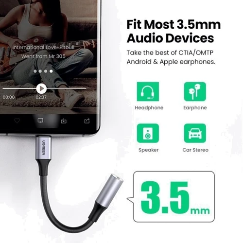 Адаптер Ugreen Adapter AV161 USB-C to jack 3.5mm Black (80154): Интерфейс подключения USB-C