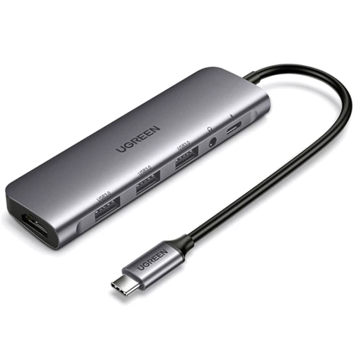 Адаптер Ugreen Adapter CM136 USB-C to USB-C+HDMI+3xUSB3.0+3.5+USB-C Space Gray (80132)
