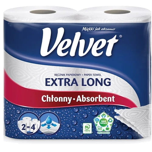 Бумажные полотенца Velvet Extra Long двухслойные 2 рулона (5901478998828)