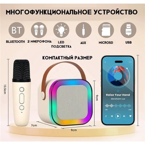 Караоке Bluetooth, AUX, USB, поддержка TFcard, 2 микрофона, подсветка (C 66377) фото 9