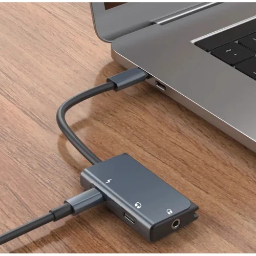 Адаптер WIWU Adapter LT02Pro USB-C to 2xUSB-C+3.5mm Grey фото 5