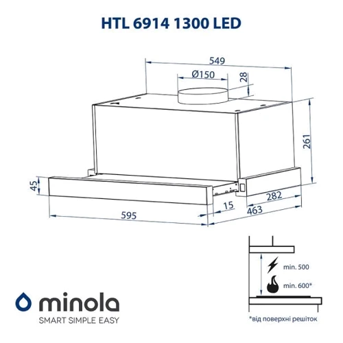 Вытяжка Minola HTL 6914 WH 1300 LED фото 10