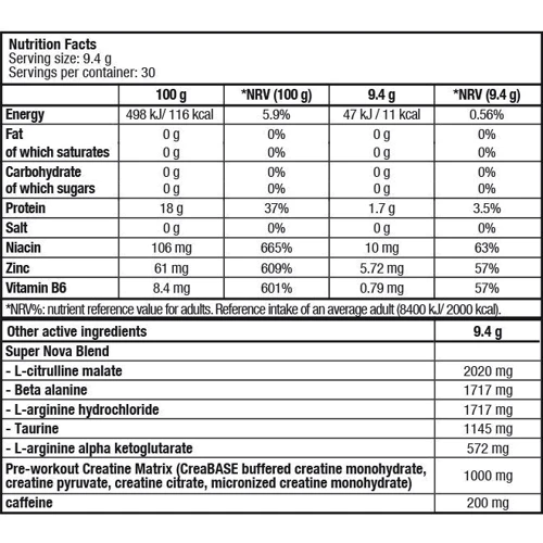 BioTechUSA SuperNova 9.4 g /sample/ Blue Raspberry: Тип Комплекс до тренировки