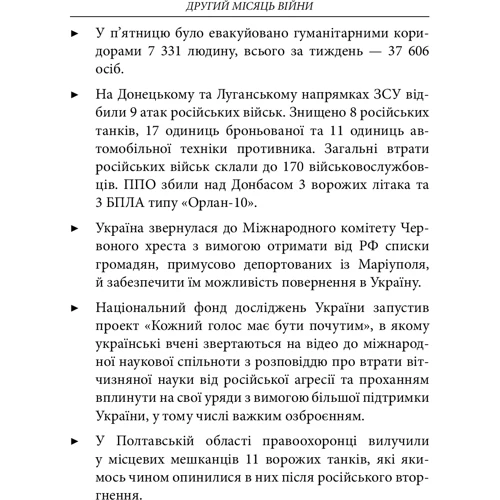 Другий місяць війни. Хроніка подій. Промови та звернення Президента Володимира Зеленського: ISBN 978-617-551-050-6