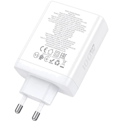 Зарядний пристрій Hoco Wall Charger 3xUSB-C+USB N31 White: Кількість USB-портів 4