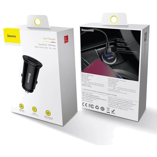 Зарядний пристрій Baseus USB Car Charger Circular Plastic 2хUSB 3.0 30W Black (CCALL-YD01): Особливості Швидка зарядка
