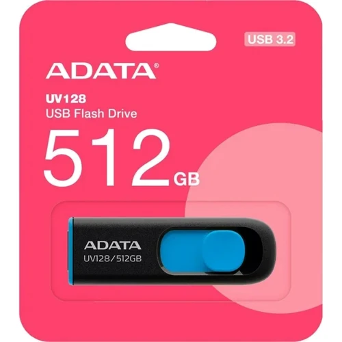 USB-флешка ADATA 512GB UV128 USB 3.2 Black/Blue (AUV128-512G-RBE): Максимальная скорость чтения, МБ/с 100