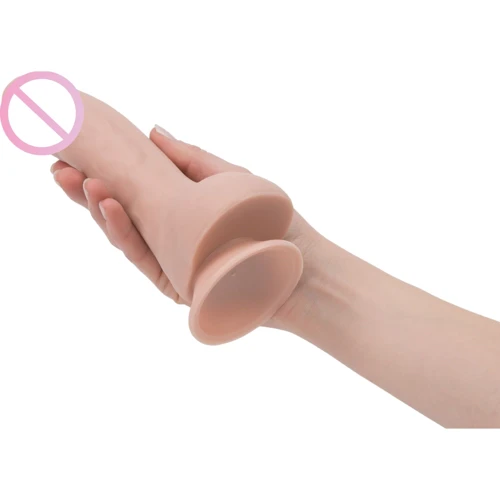 Изогнутый фаллоимитатор на присоске ADDICTION — BRAD 7,5" Dildo With Balls, Beige