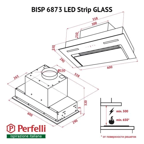 Вытяжка Perfelli BISP 6873 WH LED Strip GLASS: Управление Сенсорное