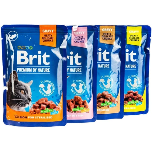 Влажный корм Brit Premium Cat Sterilised pouch Семейная тарелка для стерилизованных кошек ассорти 4 вкуса 12х100 г (8595602548514): Тип паучи
