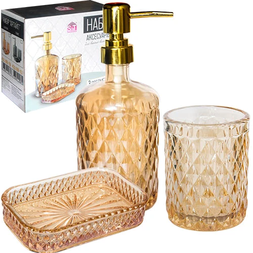 Набор аксессуаров для ванной комнаты S&T Аргайл янтарь 3 пр. (888-156): Тип Стакан, Мыльница, Дозатор для мыла