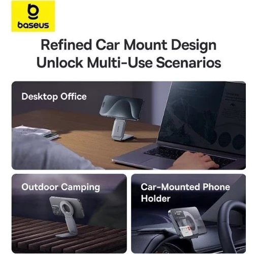 Тримач Baseus Car Holder Magnetic C02 Mega Gray (C40169002833-00) для Apple iPhone 16 I 15 I 14 I 13 I 12 series фото 5