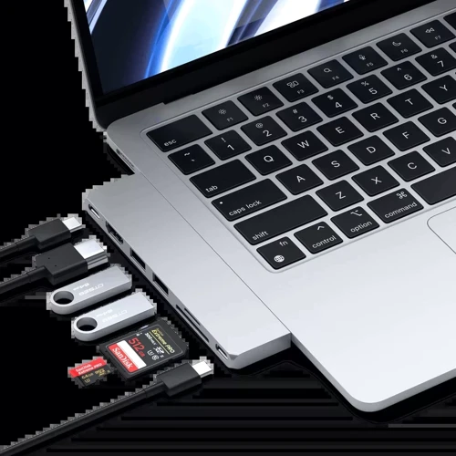 Адаптер Satechi Adapter Dual USB-C to 2xUSB-C+2xUSB+HDMI+SD Silver (ST-HUCPHSS) фото 4