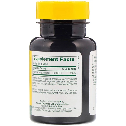 Nature's Plus, Vitamin A, 10,000 IU, 90 Tablets (NTP00981): Тип Витамин A