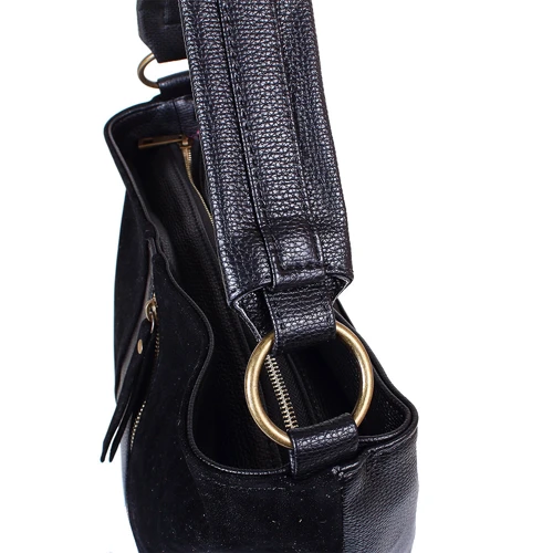 Женская сумка-мешок Laskara черная (LK10196-black): Фактура Матовая, Зернистая, Гладкая