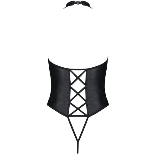 Боди из эко-кожи с имитацией шнуровки и открытым доступом Passion NANCY BODY black, S/M