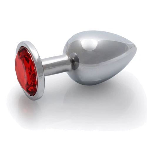 Металлическая анальная пробка Ouch! Heart Gem Silver - Ruby Red, М
